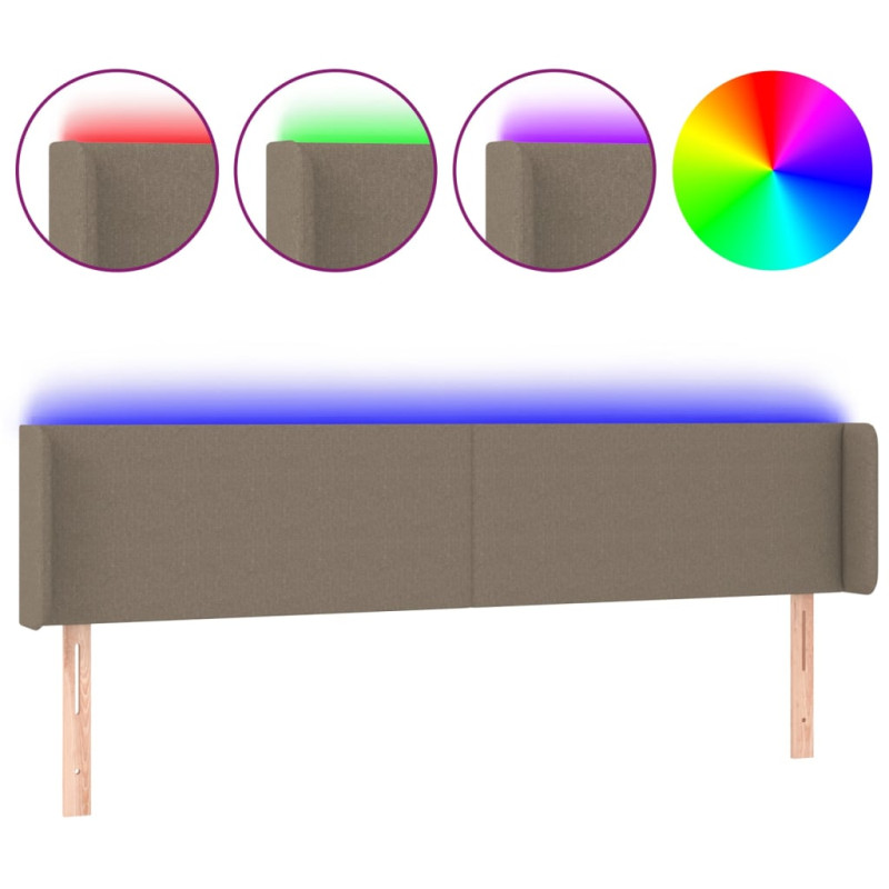 Zagłówek do łóżka z LED, taupe, 203x16x78/88 cm, tkanina