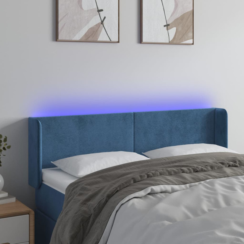 Zagłówek do łóżka z LED ciemnoniebieski 147x16x78/88 cm aksamit