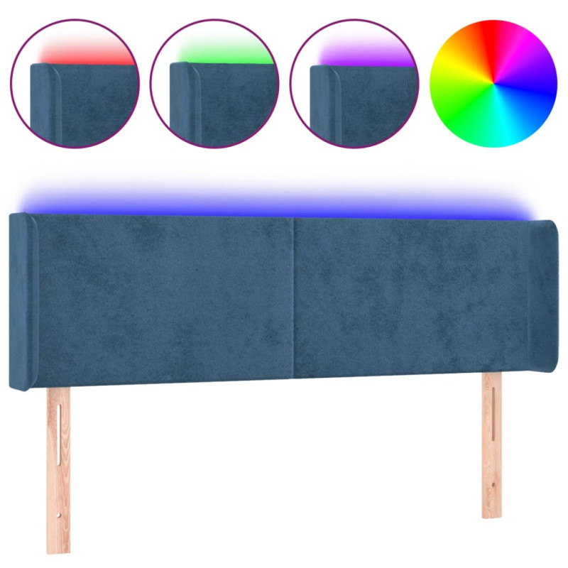 Zagłówek do łóżka z LED ciemnoniebieski 147x16x78/88 cm aksamit