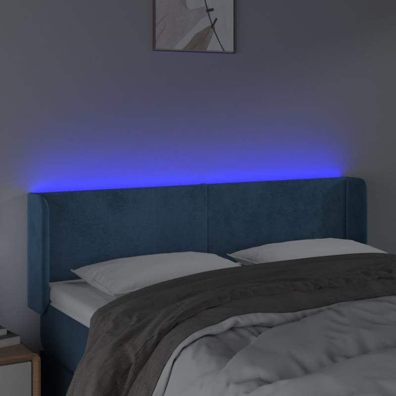 Zagłówek do łóżka z LED ciemnoniebieski 147x16x78/88 cm aksamit