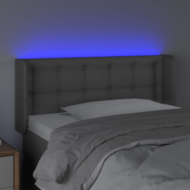 Zagłówek do łóżka z LED, szary, 103x16x78/88 cm sztuczna skóra