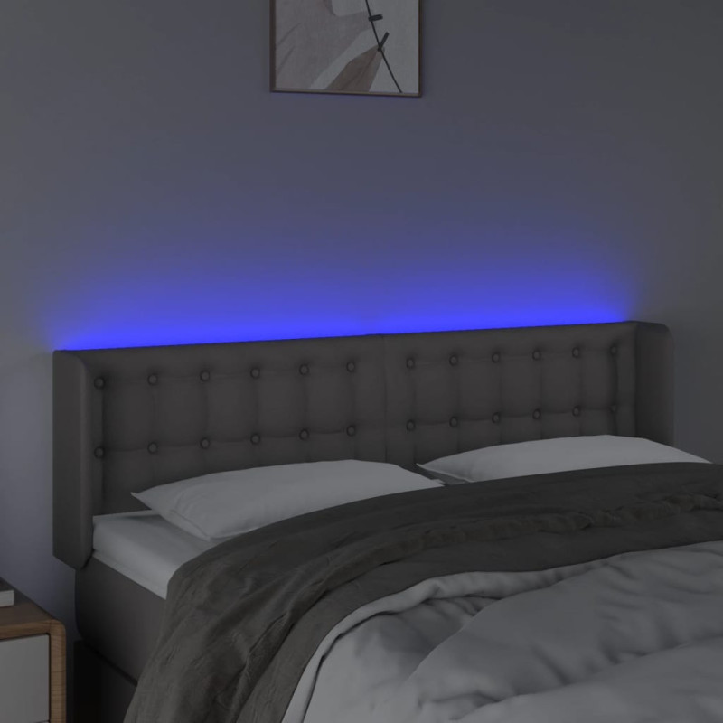 Zagłówek do łóżka z LED, szary, 147x16x78/88 cm sztuczna skóra