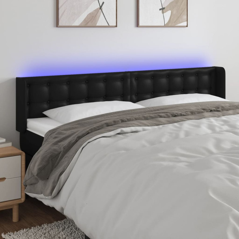 Zagłówek do łóżka z LED, czarny, 163x16x78/88cm, sztuczna skóra