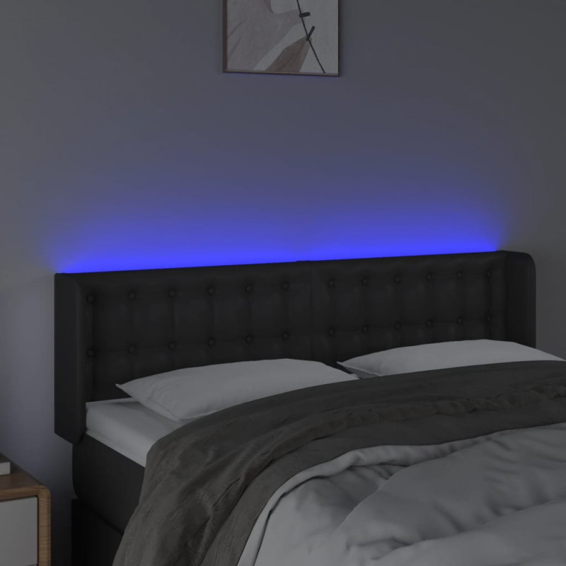 Zagłówek do łóżka z LED, czarny, 147x16x78/88cm, sztuczna skóra