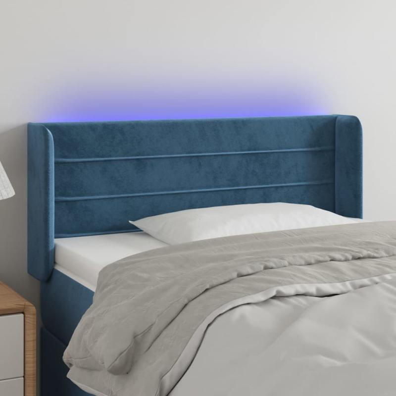 Zagłówek do łóżka z LED ciemnoniebieski 103x16x78/88 cm aksamit
