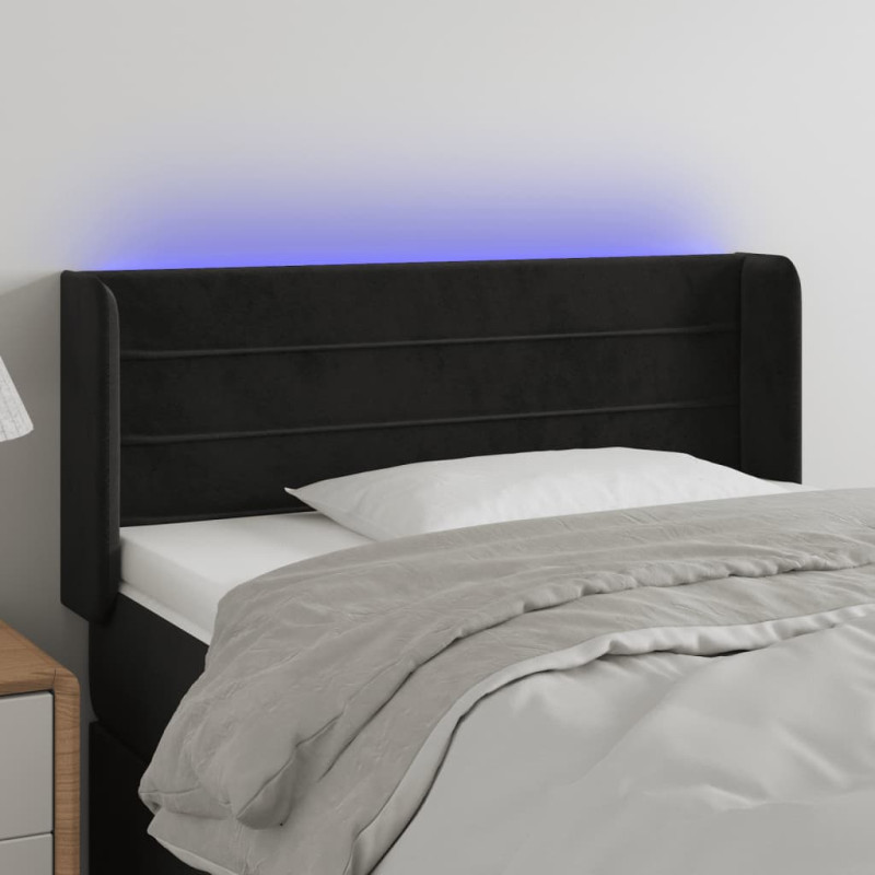 Zagłówek do łóżka z LED, czarny, 83x16x78/88 cm, aksamit