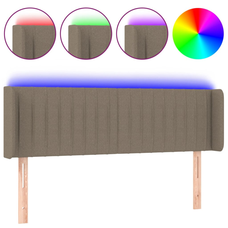 Zagłówek do łóżka z LED, taupe, 147x16x78/88 cm, tkanina