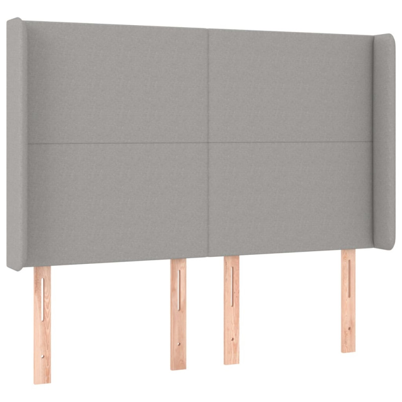 Zagłówek do łóżka z LED, jasnoszary, 147x16x118/128 cm, tkanina