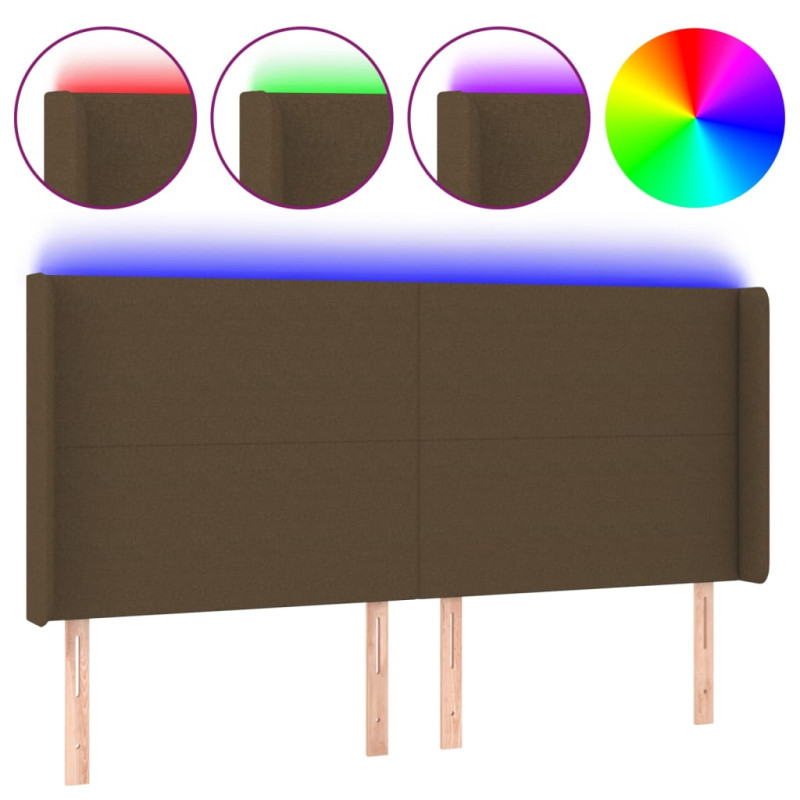 Zagłówek do łóżka z LED ciemnobrązowy 183x16x118/128 cm tkanina