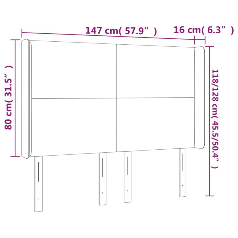 Zagłówek do łóżka z LED, szary, 147x16x118/128cm sztuczna skóra