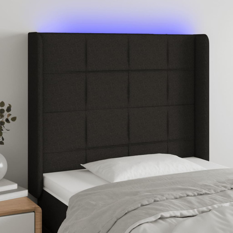 Zagłówek do łóżka z LED, czarny, 93x16x118/128 cm, tkanina