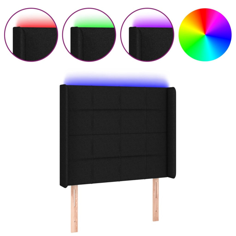 Zagłówek do łóżka z LED, czarny, 93x16x118/128 cm, tkanina