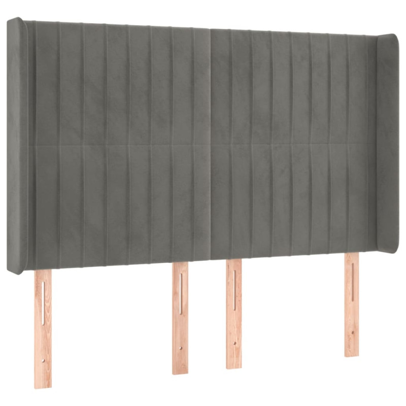 Zagłówek do łóżka z LED, jasnoszary, 147x16x118/128 cm, aksamit