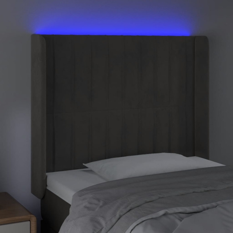 Zagłówek do łóżka z LED, ciemnoszary, 103x16x118/128cm, aksamit
