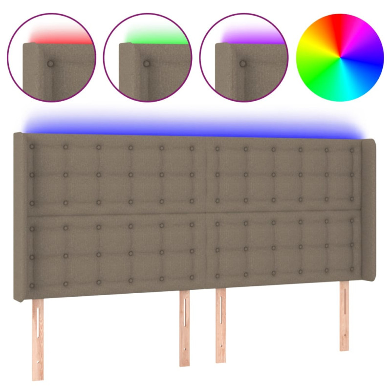 Zagłówek do łóżka z LED, taupe, 183x16x118/128 cm, tkanina