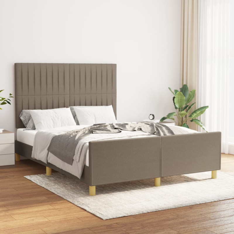 Rama łóżka bez materaca, taupe, 140x200 cm, obita tkaniną