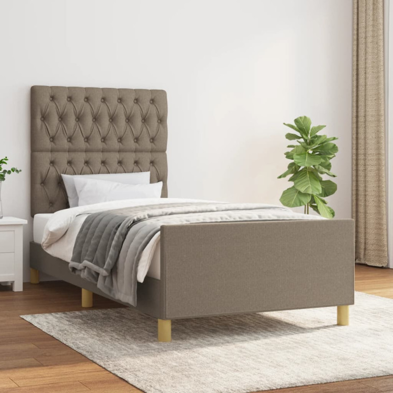 Rama łóżka bez materaca, taupe, 100x200 cm, obita tkaniną