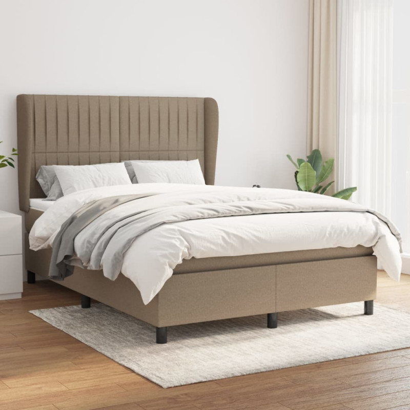 Łóżko kontynentalne z materacem, taupe, tkanina, 140x190 cm