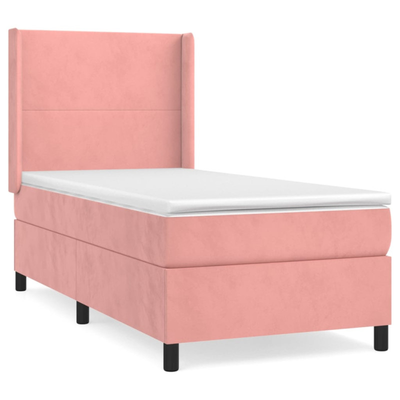 Łóżko kontynentalne z materacem, różowe, aksamit, 90x200 cm