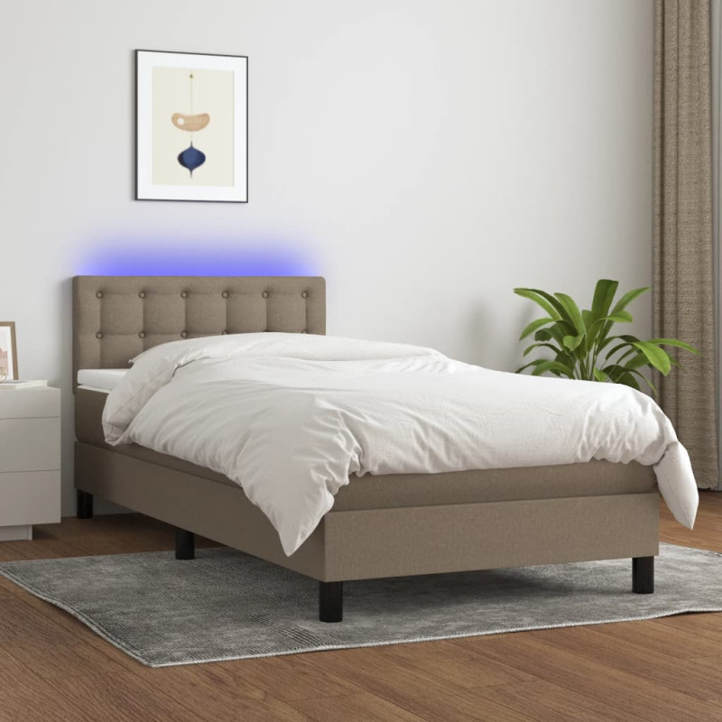Łóżko kontynentalne z materacem, taupe, 100x200 cm, tkanina