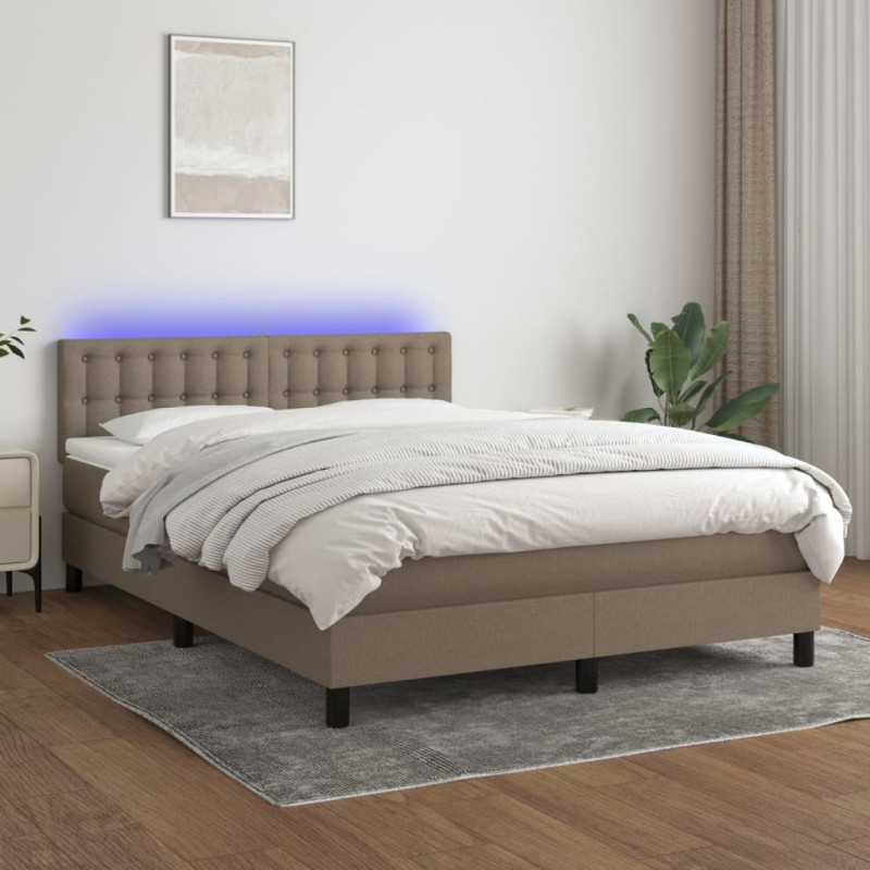 Łóżko kontynentalne z materacem, taupe, 140x200 cm, tkanina