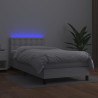 Łóżko kontynentalne z materacem i LED, biała ekoskóra 90x190 cm
