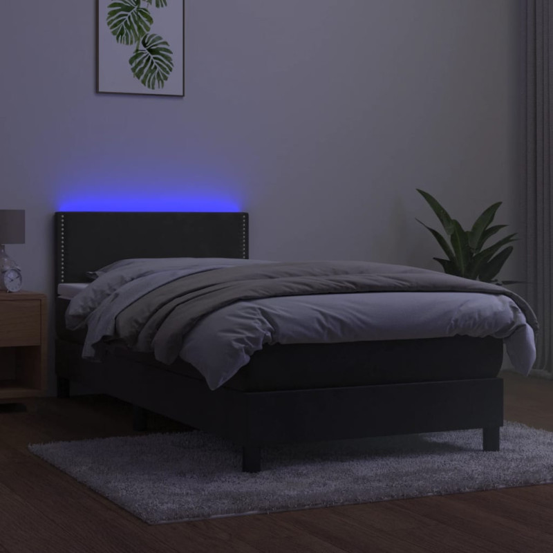 Łóżko kontynentalne z materacem i LED, szary aksamit, 90x200 cm