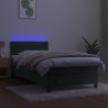 Łóżko kontynentalne z materacem i LED zielony aksamit 90x190 cm