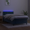 Łóżko kontynentalne, materac i LED, niebieski aksamit 90x190 cm