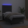 Łóżko kontynentalne z materacem i LED czarna ekoskóra 90x200 cm