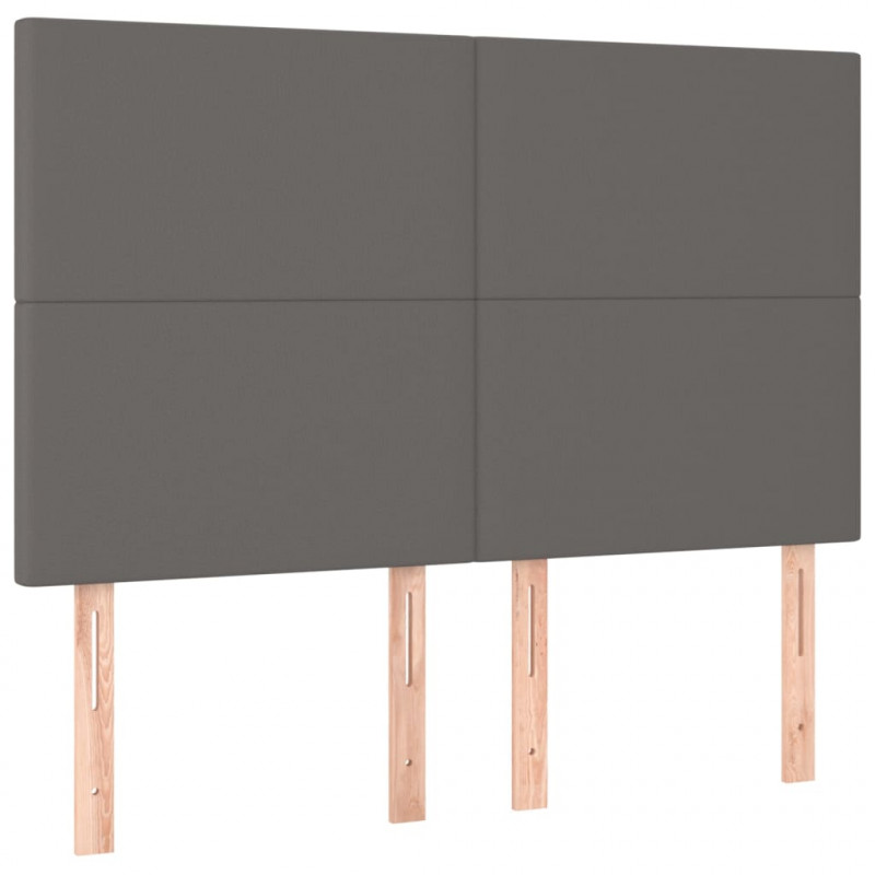 Łóżko kontynentalne z materacem i LED, szara ekoskóra 140x200cm