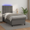 Łóżko kontynentalne z materacem i LED, szara ekoskóra 90x200 cm