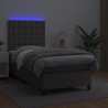 Łóżko kontynentalne z materacem i LED, szara ekoskóra 90x200 cm