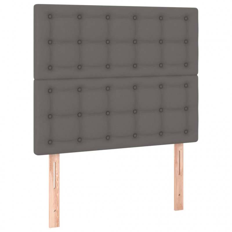 Łóżko kontynentalne z materacem i LED, szara ekoskóra 90x200 cm