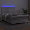 Łóżko kontynentalne z materacem i LED, biała ekoskóra 140x200cm