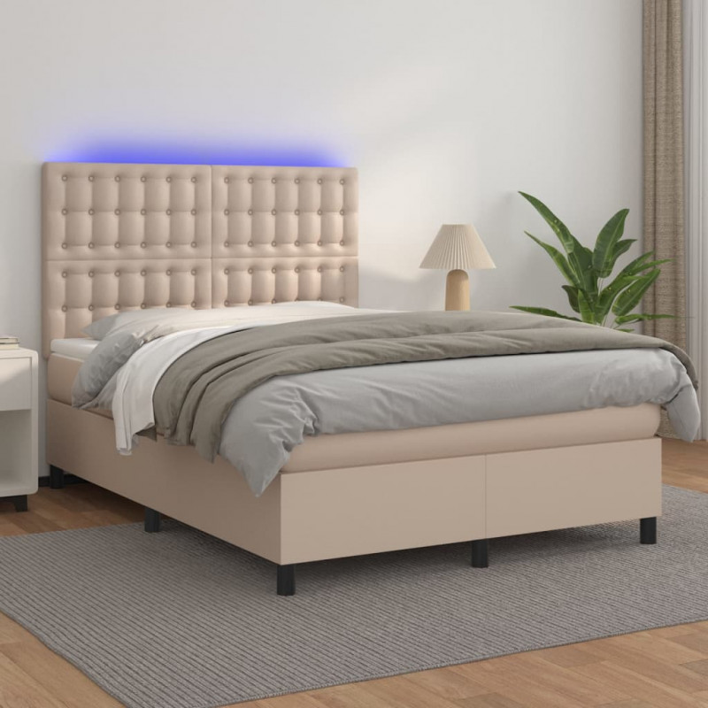 Łóżko kontynentalne, materac i LED cappuccino 140x190 cm