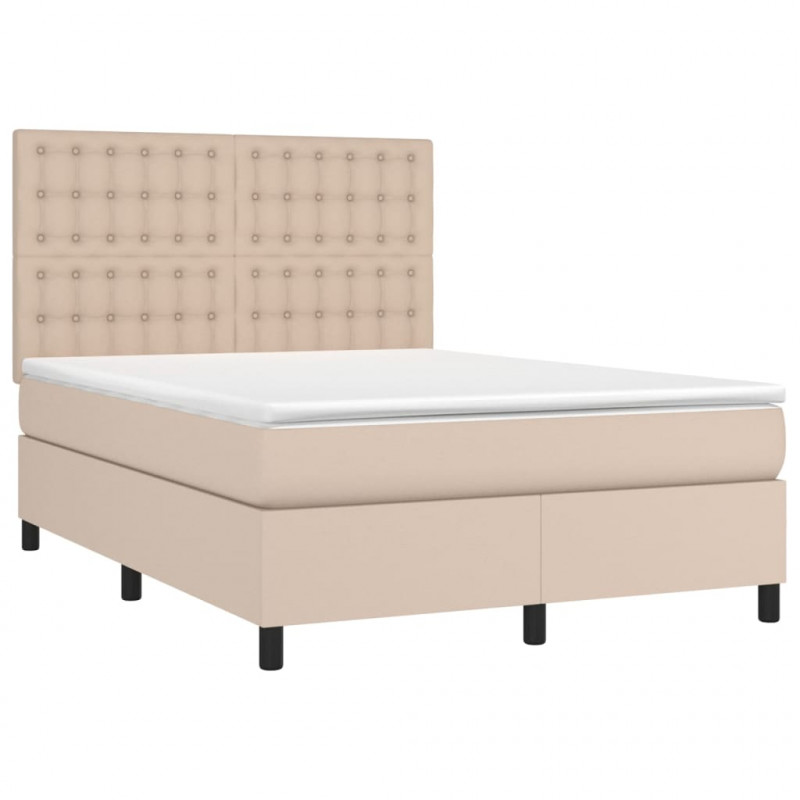 Łóżko kontynentalne, materac i LED cappuccino 140x190 cm