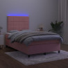 Łóżko kontynentalne z materacem i LED, różowy aksamit 120x200cm