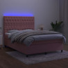Łóżko kontynentalne z materacem i LED, różowy aksamit 140x190cm