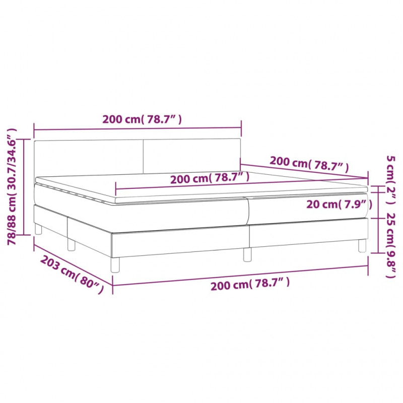 Łóżko kontynentalne z materacem i LED, różowy aksamit 200x200cm