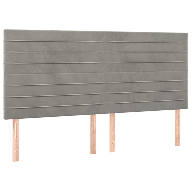 Łóżko kontynentalne z materacem i LED, szare 160x200cm, aksamit