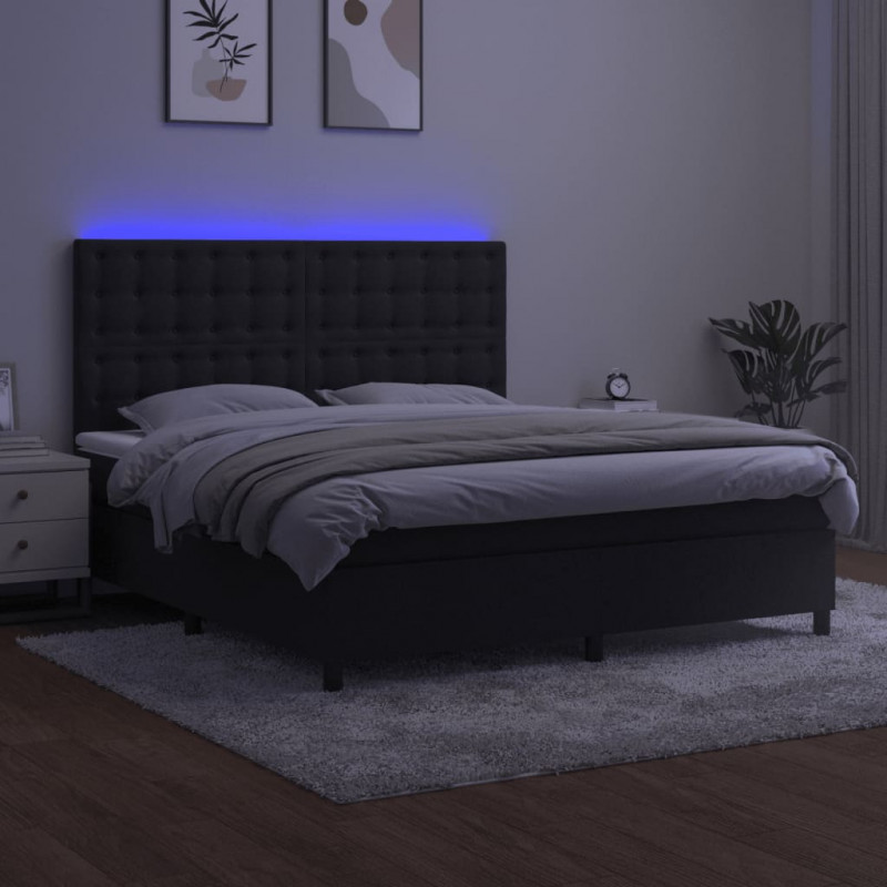 Łóżko kontynentalne z materacem i LED, czarny aksamit 160x200cm