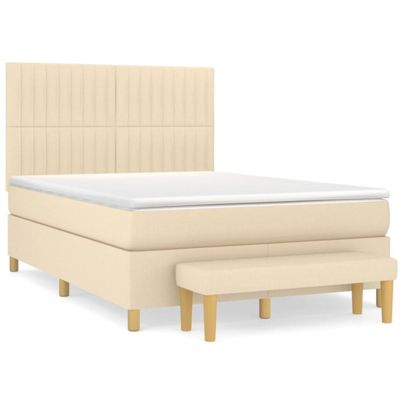 Łóżko kontynentalne z materacem, kremowe, tkanina, 140x190 cm