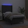 Łóżko kontynentalne z materacem i LED czarna ekoskóra 90x190 cm
