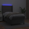 Łóżko kontynentalne z materacem i LED, szara ekoskóra 90x200 cm