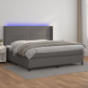 Łóżko kontynentalne z materacem i LED, szara ekoskóra 200x200cm