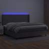 Łóżko kontynentalne z materacem i LED, szara ekoskóra 200x200cm