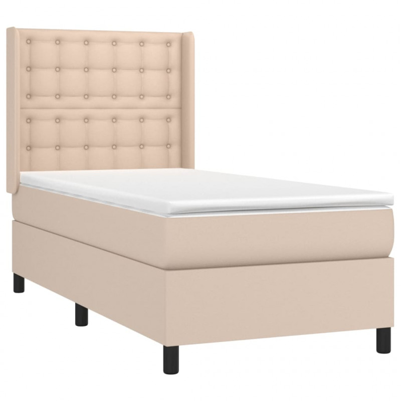 Łóżko kontynentalne, materac i LED cappuccino ekoskóra 90x200cm