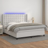Łóżko kontynentalne z materacem i LED, biała ekoskóra 180x200cm