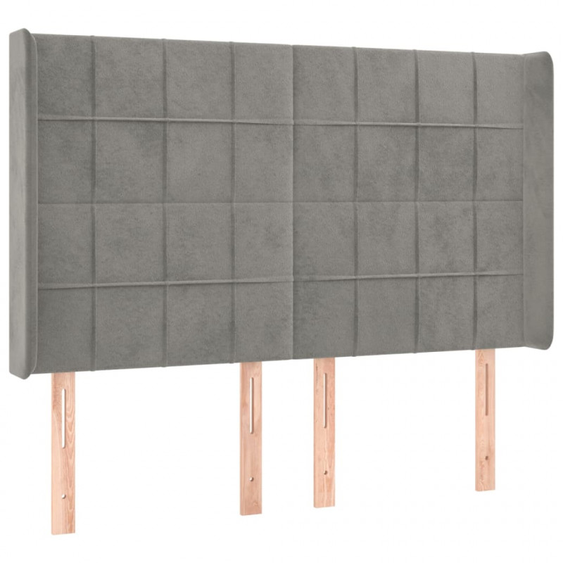 Łóżko kontynentalne z materacem i LED, szare 140x200cm, aksamit